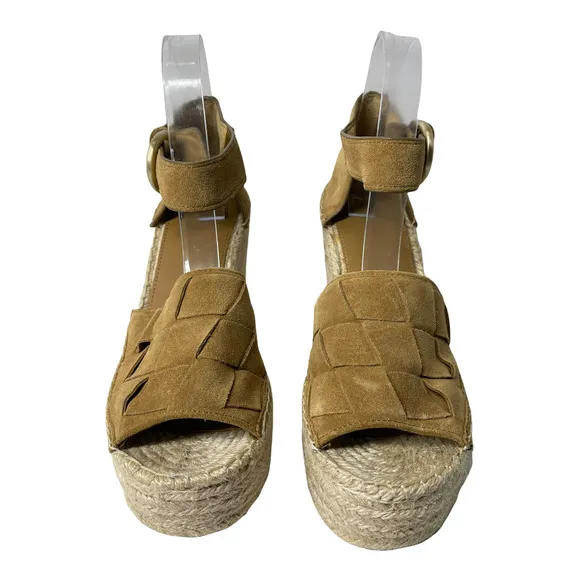 Marc Fisher Adalla Basketweave Suede Platform Wedge Sandals Size in Mink‎ 9.5