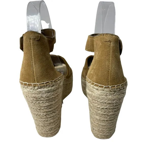 Marc Fisher Adalla Basketweave Suede Platform Wedge Sandals Size in Mink‎ 9.5