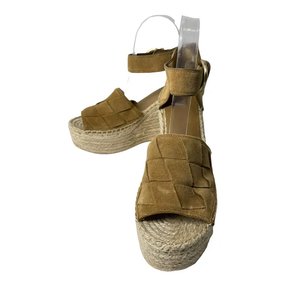 Marc Fisher Adalla Basketweave Suede Platform Wedge Sandals Size in Mink‎ 9.5
