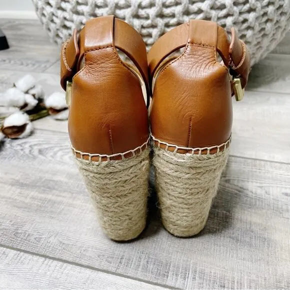 Marc Fisher Adalyn Suede Platform Espadrille Peep Toe Wedge Sandals Natural Sz 8