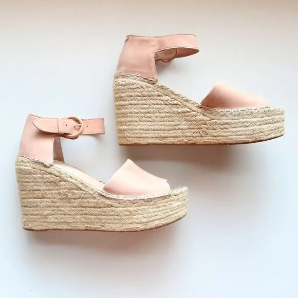 Marc Fisher Alida Pale Pink Platform Espadrille Ankle Strap Sandals Summer Shoes