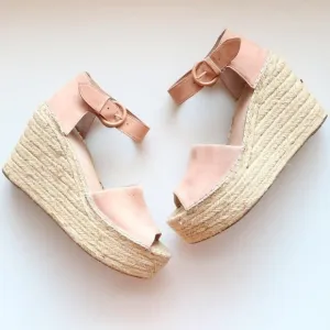 Marc Fisher Alida Pale Pink Platform Espadrille Ankle Strap Sandals Summer Shoes