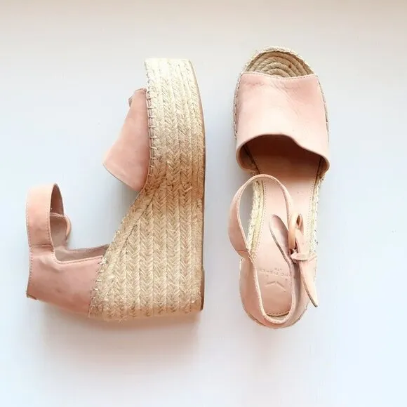 Marc Fisher Alida Pale Pink Platform Espadrille Ankle Strap Sandals Summer Shoes