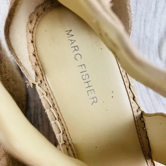 Marc Fisher Calita Scalloped Platform Espadrille Wedge Blush Pink Sandals 7.5