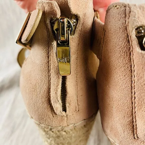 Marc Fisher Calita Scalloped Platform Espadrille Wedge Blush Pink Sandals 7.5