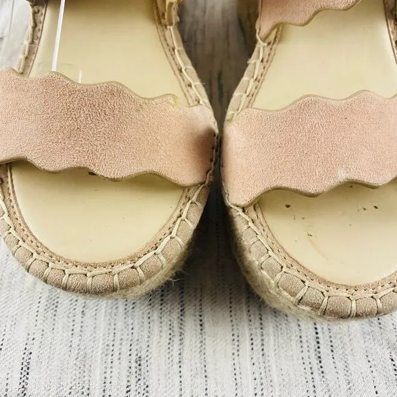 Marc Fisher Calita Scalloped Platform Espadrille Wedge Blush Pink Sandals 7.5
