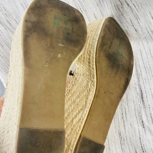 Marc Fisher Calita Scalloped Platform Espadrille Wedge Blush Pink Sandals 7.5