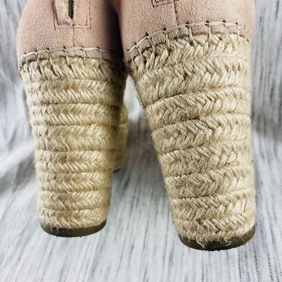 Marc Fisher Calita Scalloped Platform Espadrille Wedge Blush Pink Sandals 7.5