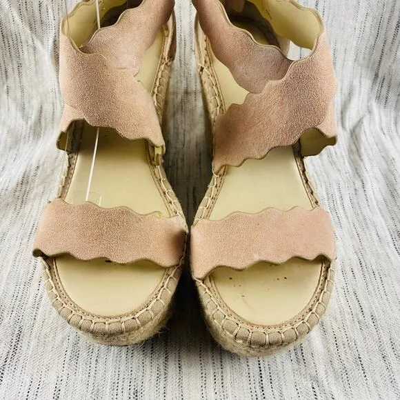 Marc Fisher Calita Scalloped Platform Espadrille Wedge Blush Pink Sandals 7.5