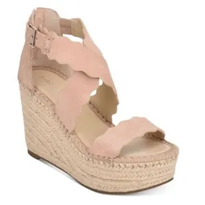 Marc Fisher Calita Scalloped Platform Espadrille Wedge Blush Pink Sandals 7.5