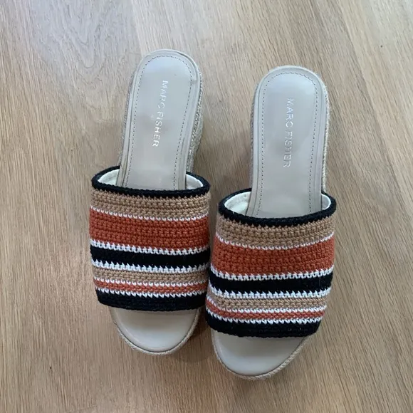 Marc fisher crochet platform striped espadrilles peep toe sandals