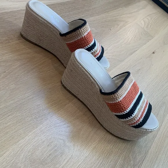Marc fisher crochet platform striped espadrilles peep toe sandals