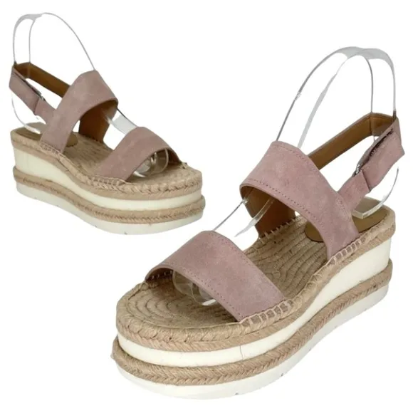 Marc Fisher LTD Platform Sandals 8M Gallia Pink Suede Jute Wrapped Slingback