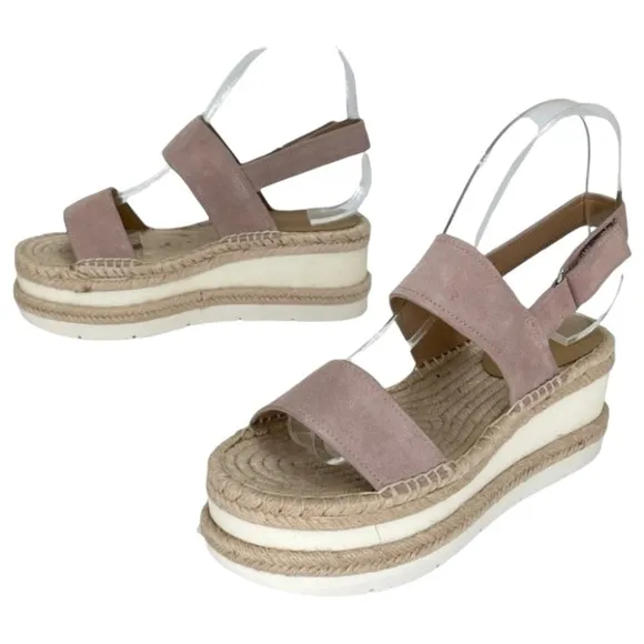 Marc Fisher LTD Platform Sandals 8M Gallia Pink Suede Jute Wrapped Slingback