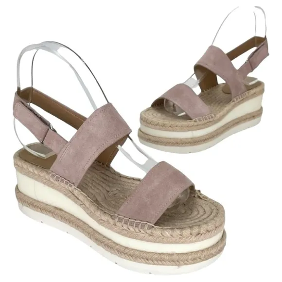 Marc Fisher LTD Platform Sandals 8M Gallia Pink Suede Jute Wrapped Slingback