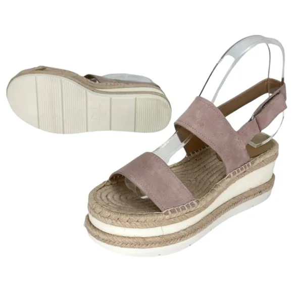 Marc Fisher LTD Platform Sandals 8M Gallia Pink Suede Jute Wrapped Slingback