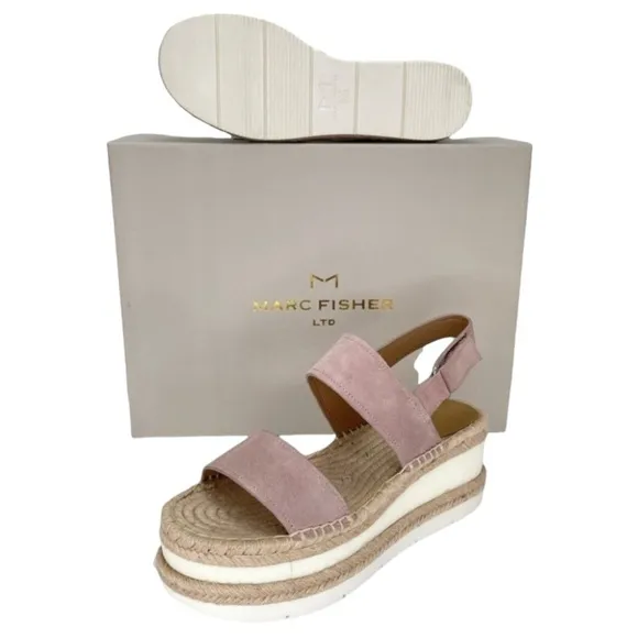 Marc Fisher LTD Platform Sandals 8M Gallia Pink Suede Jute Wrapped Slingback