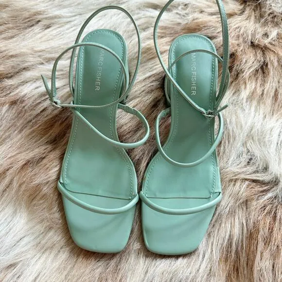 Marc Fisher Mint Green Strappy Block Heel Sandals Size 8.5