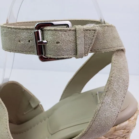 Marc Fisher NELLY Womens Size 8 Light Neutral Leather Platform Wedge Sandals