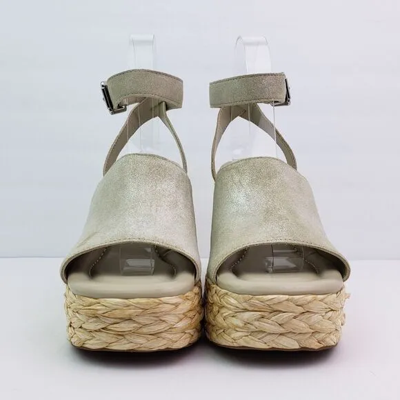 Marc Fisher NELLY Womens Size 8 Light Neutral Leather Platform Wedge Sandals