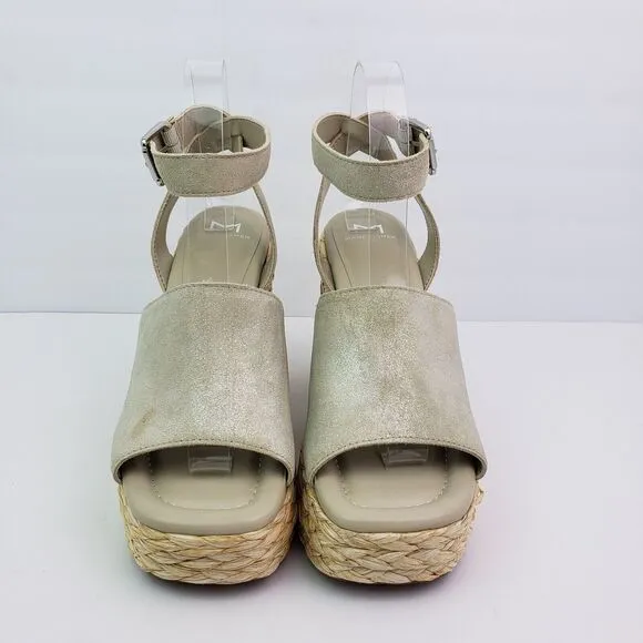 Marc Fisher NELLY Womens Size 8 Light Neutral Leather Platform Wedge Sandals