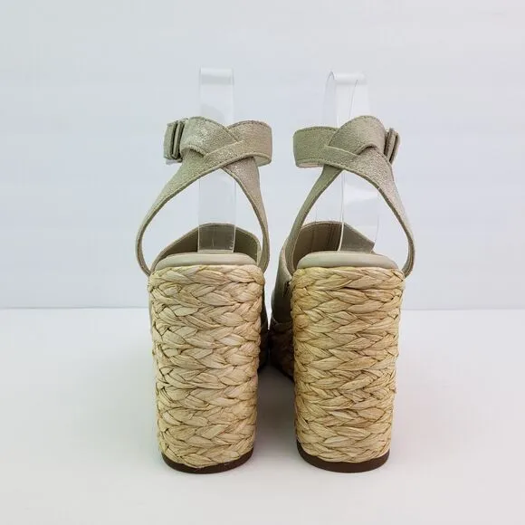Marc Fisher NELLY Womens Size 8 Light Neutral Leather Platform Wedge Sandals