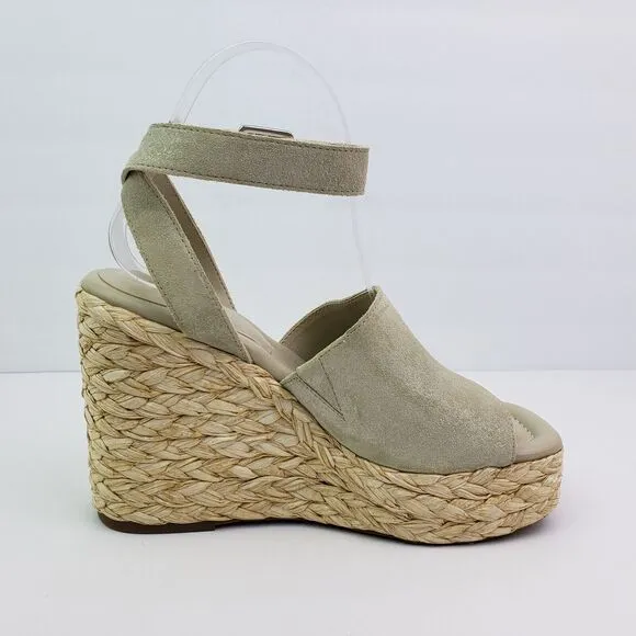 Marc Fisher NELLY Womens Size 8 Light Neutral Leather Platform Wedge Sandals