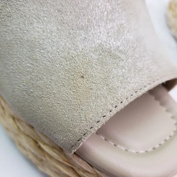 Marc Fisher NELLY Womens Size 8 Light Neutral Leather Platform Wedge Sandals