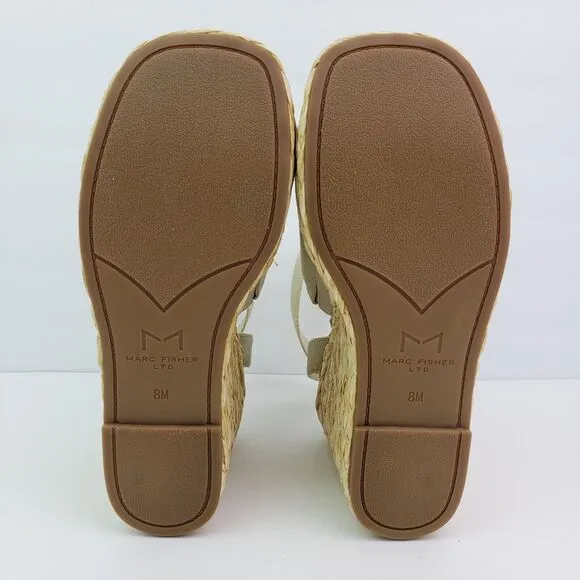 Marc Fisher NELLY Womens Size 8 Light Neutral Leather Platform Wedge Sandals