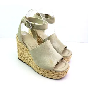 Marc Fisher NELLY Womens Size 8 Light Neutral Leather Platform Wedge Sandals