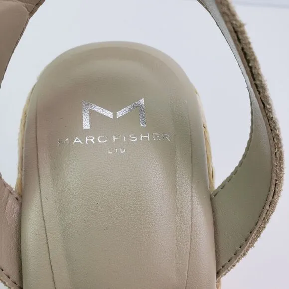 Marc Fisher NELLY Womens Size 8 Light Neutral Leather Platform Wedge Sandals