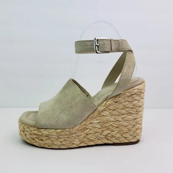 Marc Fisher NELLY Womens Size 8 Light Neutral Leather Platform Wedge Sandals