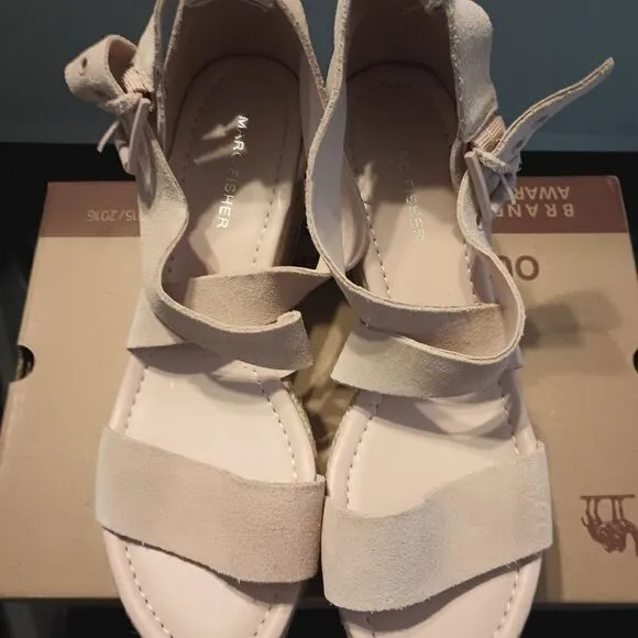 💯🔥MARC FISHER ZAIDE WEDGE SUEDE SANDALS, WOMEN'S SIZE 8.5M, LIGHT PINK BLUSH🔥