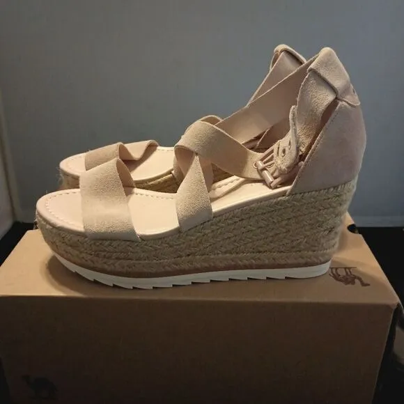 💯🔥MARC FISHER ZAIDE WEDGE SUEDE SANDALS, WOMEN'S SIZE 8.5M, LIGHT PINK BLUSH🔥
