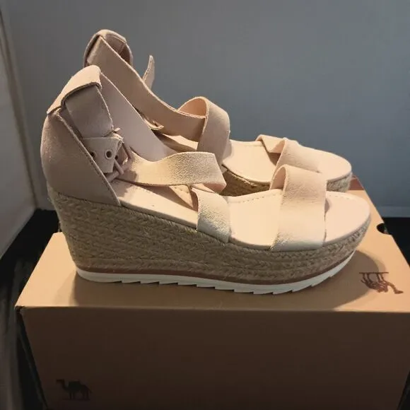 💯🔥MARC FISHER ZAIDE WEDGE SUEDE SANDALS, WOMEN'S SIZE 8.5M, LIGHT PINK BLUSH🔥