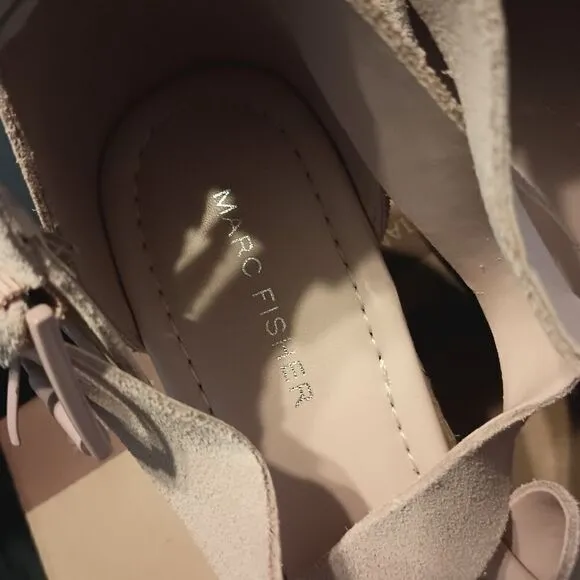 💯🔥MARC FISHER ZAIDE WEDGE SUEDE SANDALS, WOMEN'S SIZE 8.5M, LIGHT PINK BLUSH🔥