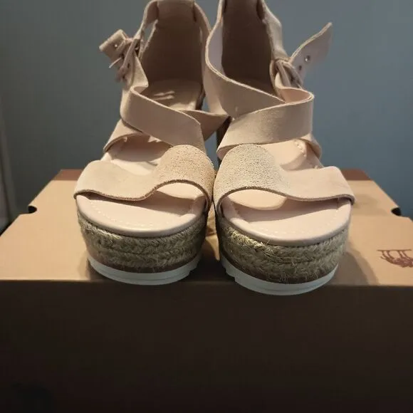 💯🔥MARC FISHER ZAIDE WEDGE SUEDE SANDALS, WOMEN'S SIZE 8.5M, LIGHT PINK BLUSH🔥