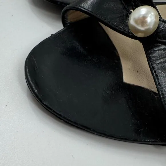 Marc Jacobs Black Leather High Heel Sandals With Pearl Accent Size 9.5 or 39.5