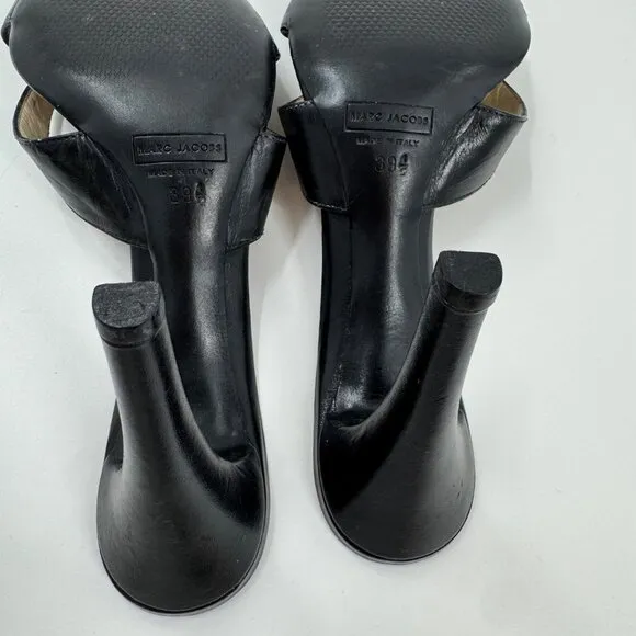 Marc Jacobs Black Leather High Heel Sandals With Pearl Accent Size 9.5 or 39.5