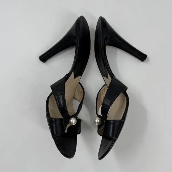 Marc Jacobs Black Leather High Heel Sandals With Pearl Accent Size 9.5 or 39.5