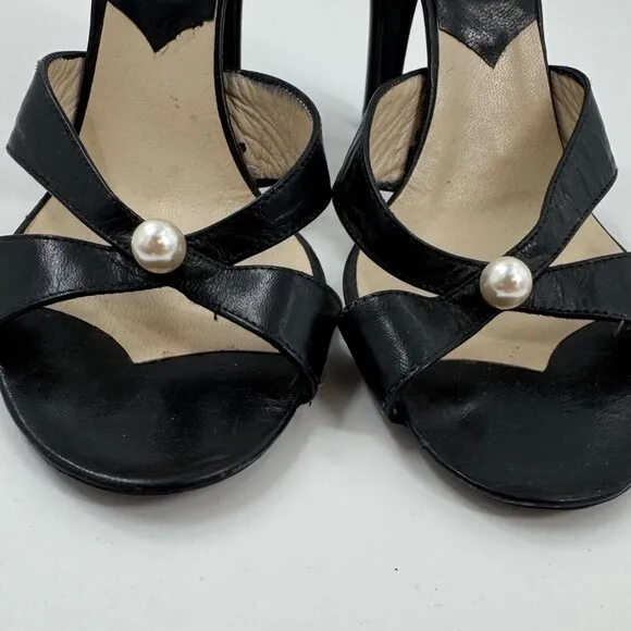 Marc Jacobs Black Leather High Heel Sandals With Pearl Accent Size 9.5 or 39.5