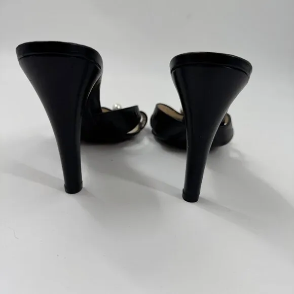 Marc Jacobs Black Leather High Heel Sandals With Pearl Accent Size 9.5 or 39.5