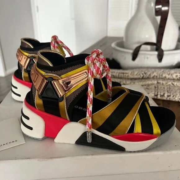 MARC JACOBS Stylish Modern Strappy  Sandal In Yellow Multi Colored Size 5 US