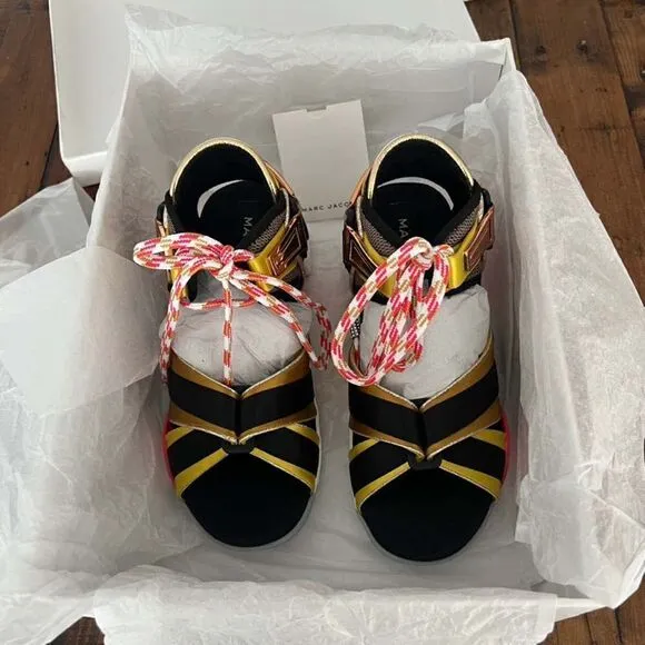 MARC JACOBS Stylish Modern Strappy  Sandal In Yellow Multi Colored Size 5 US