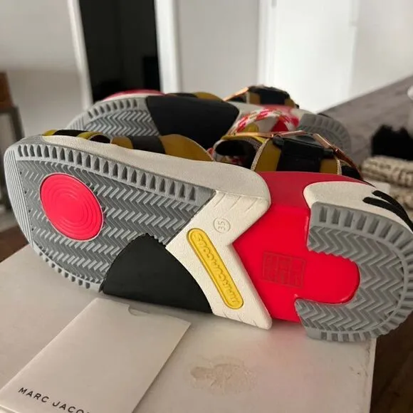 MARC JACOBS Stylish Modern Strappy  Sandal In Yellow Multi Colored Size 5 US