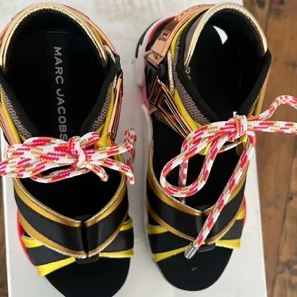 MARC JACOBS Stylish Modern Strappy  Sandal In Yellow Multi Colored Size 5 US