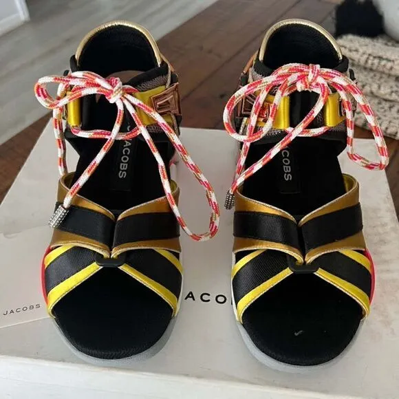 MARC JACOBS Stylish Modern Strappy  Sandal In Yellow Multi Colored Size 5 US