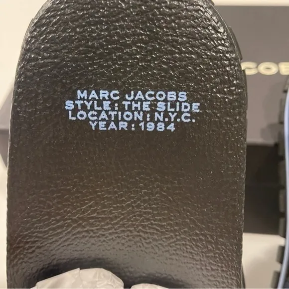 Marc Jacobs Womens Slides The Slide Logo Slip On Sandals Navy Blue Pool Vaca NIB