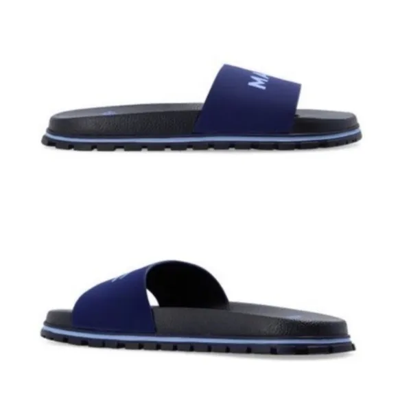 Marc Jacobs Womens Slides The Slide Logo Slip On Sandals Navy Blue Pool Vaca NIB