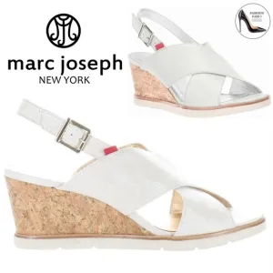 Marc Joseph Myrtle Beach Leather Ivory White Glaze Slingbacks Wedge Sandals 9